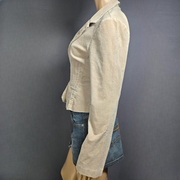 Y2K FANG Beige Velour Fitted Blazer Jacket Size L Office Siren 2000s Fall Autumn - Picture 5 of 10